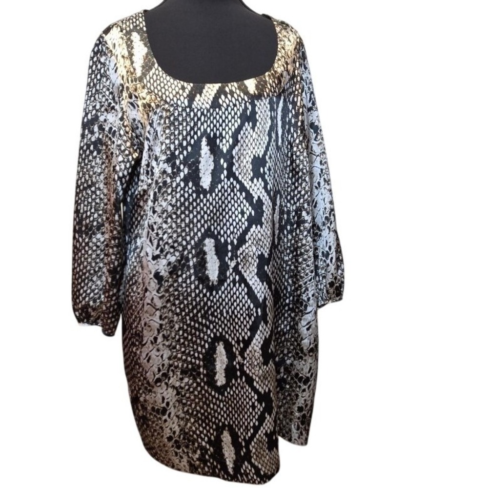 Marks & Spencer Snake Print V Neck 3/4 Sleeve‎ Dress Tunic Top Mini Dress L